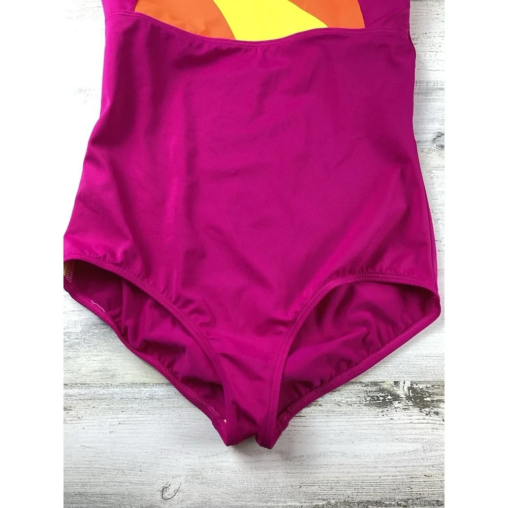 Lands' End Kids Size 16 1pc Vibrant Color Block Pink Yellow Orange Swimsuit